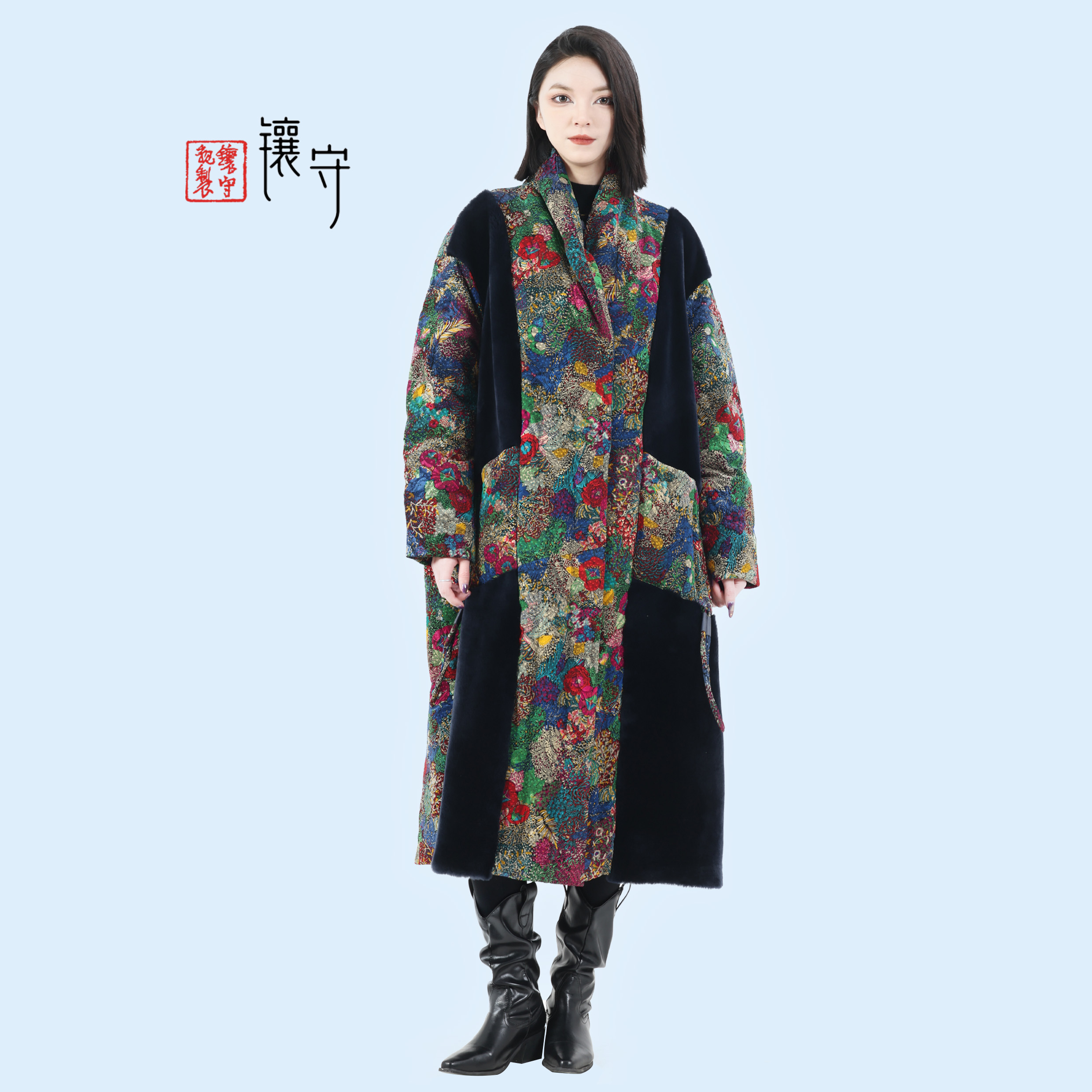 【镶守·歆久】冬日时髦高级气质皮毛一体长款白鹅绒服外套SDR55253