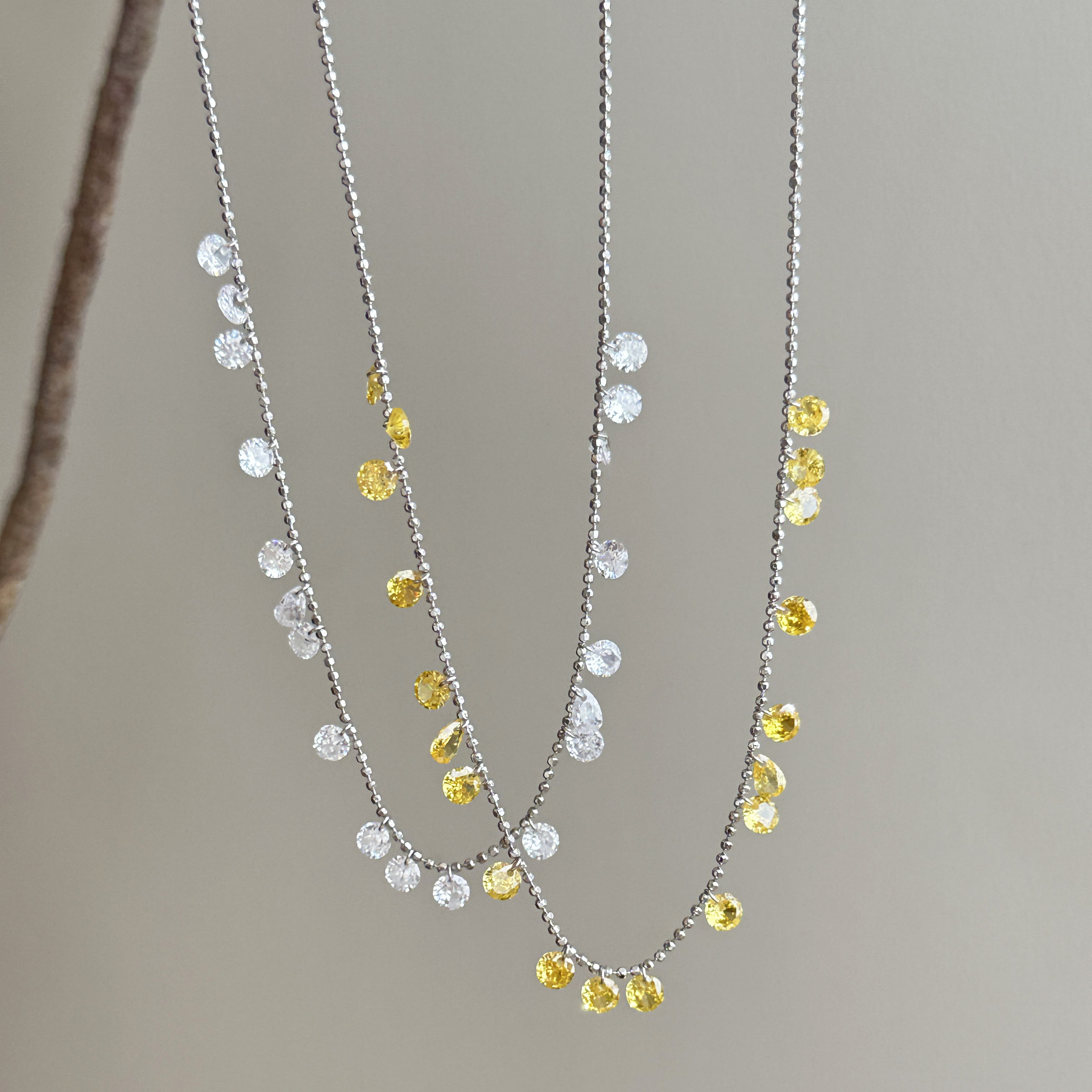 链子925银 ins风时尚简约百搭气质女黄白色流苏车花项链 3601