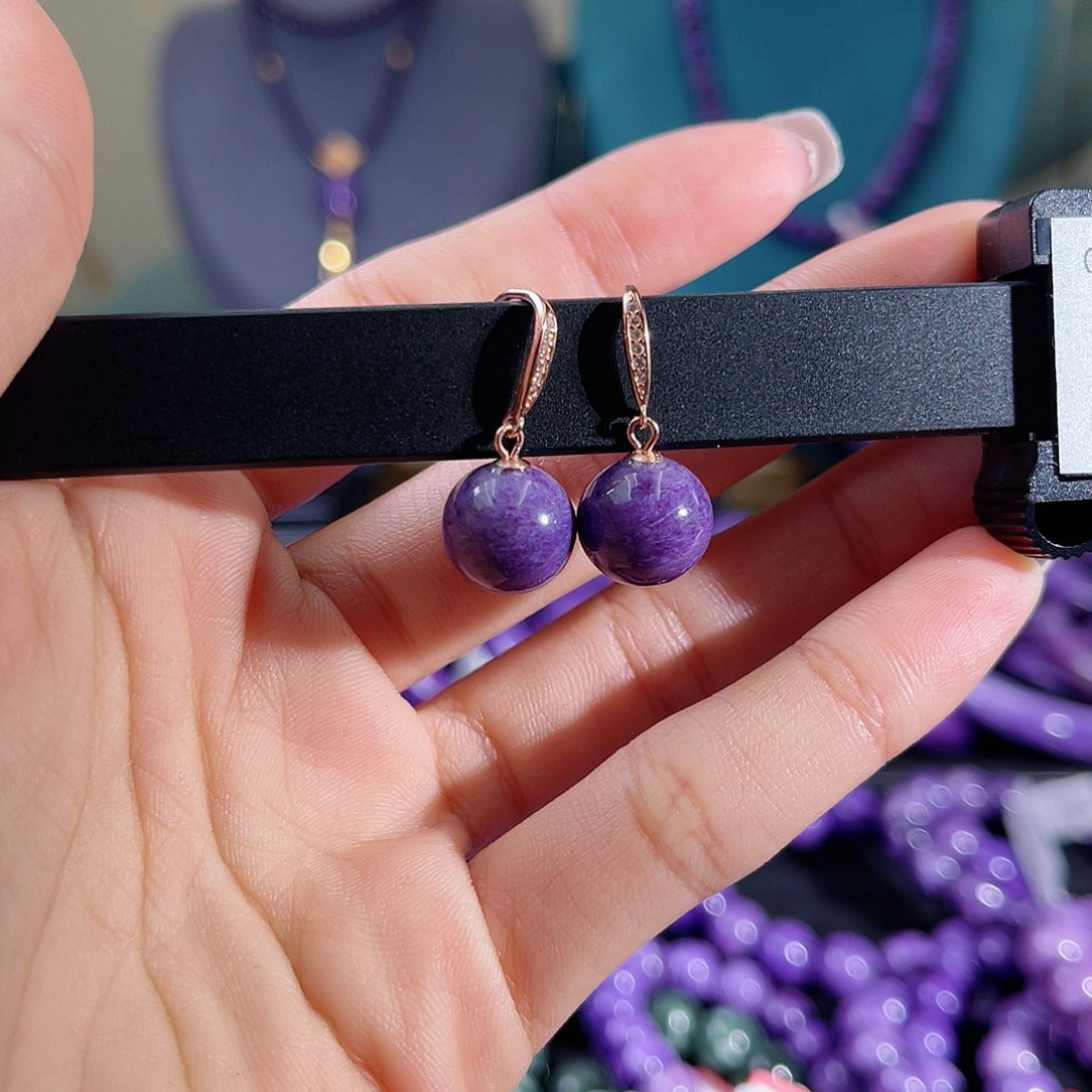 查罗石（紫龙晶）耳饰银S925镶嵌