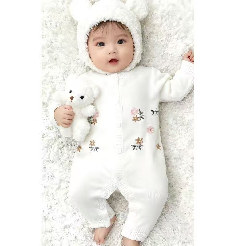 现货婴儿连体衣春秋爆款连身衣婴幼儿爬爬服婴儿小熊针织春秋毛衣