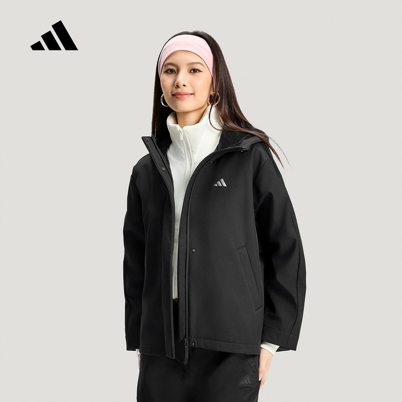 adidas/阿迪达斯双旦礼春女加绒运动休闲宽松连帽夹克外套 KS2782