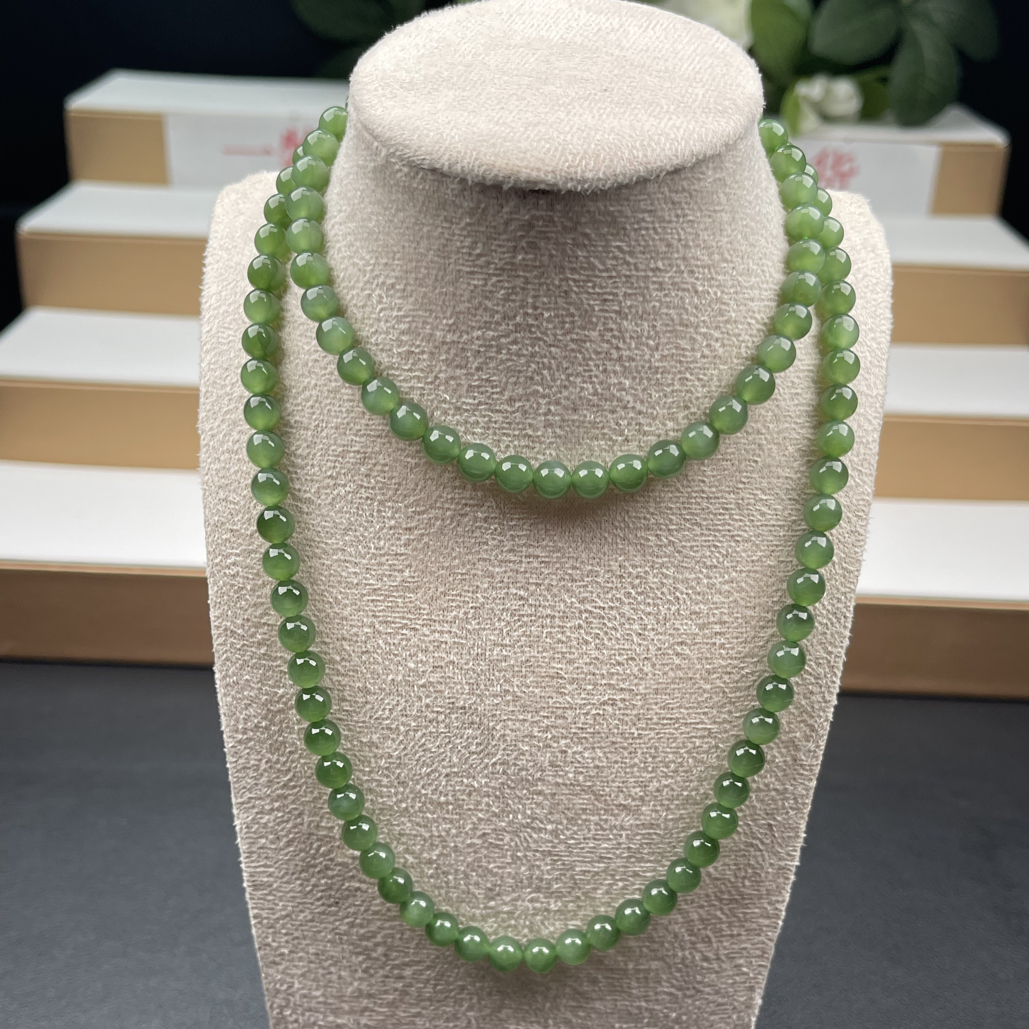 俄罗斯碧玉猫眼和田玉卡6脖挂毛衣链项链108颗佛珠妈妈链珠光宝气