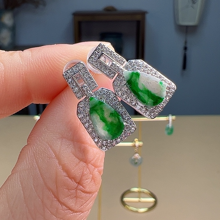 翡翠耳饰银S925镶嵌耳饰