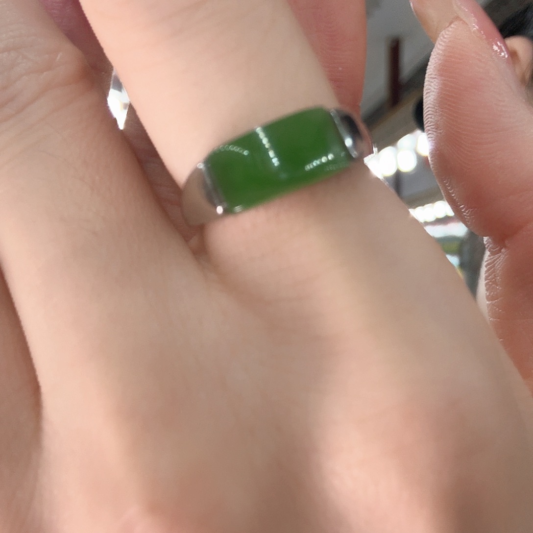 和田玉戒指银S925镶嵌