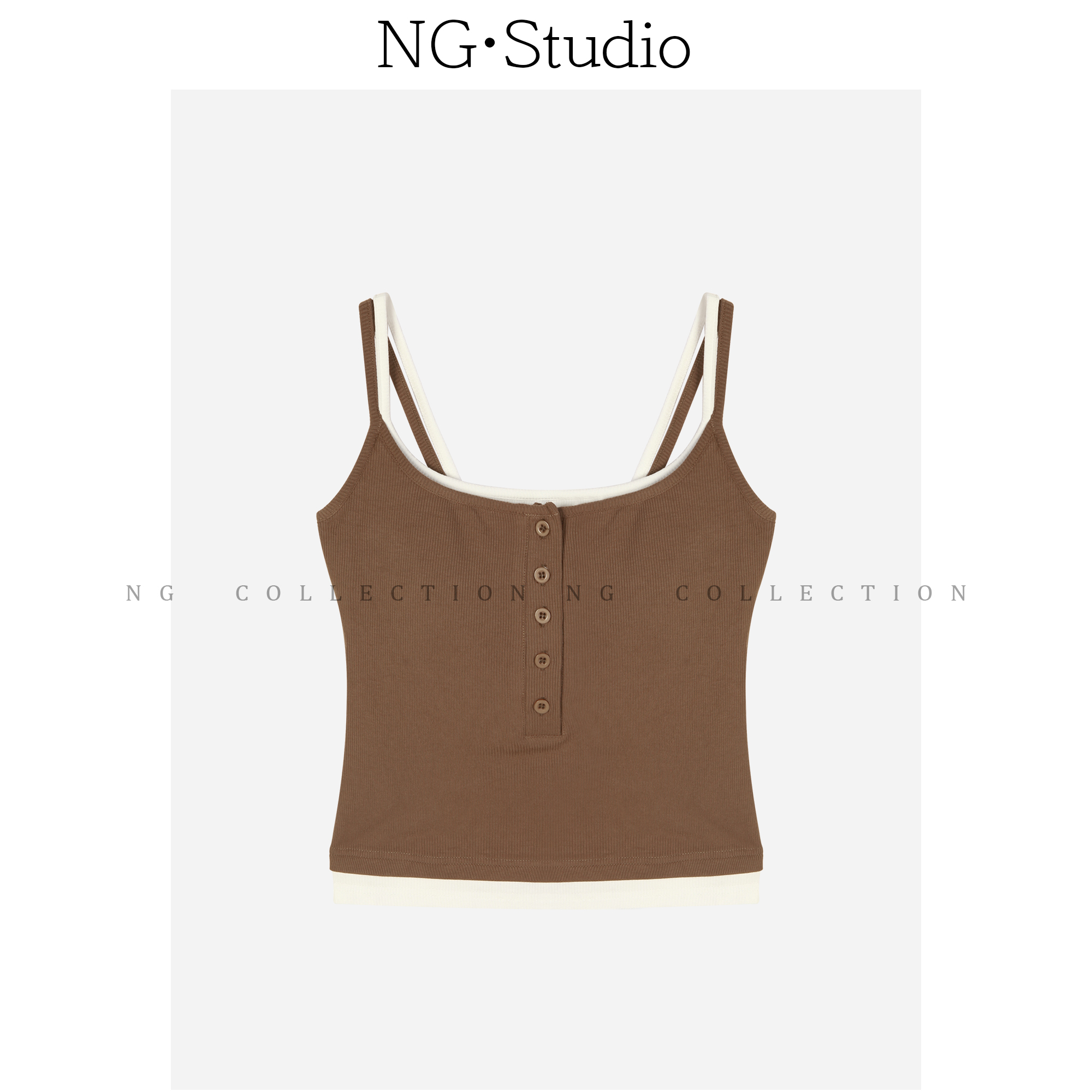 【NG·Studio】带胸垫假两件拼接外穿吊带背心NGX5DD3520