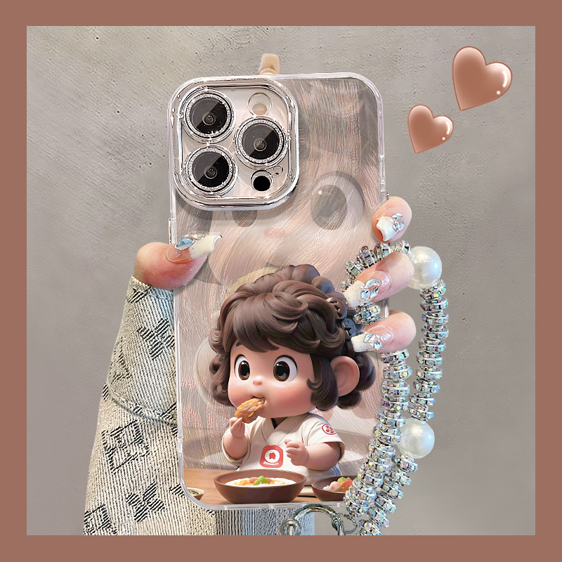 馋猫小孩适用苹果15华为vivo/oppo小米iPhone16精孔羽纱纹手机壳