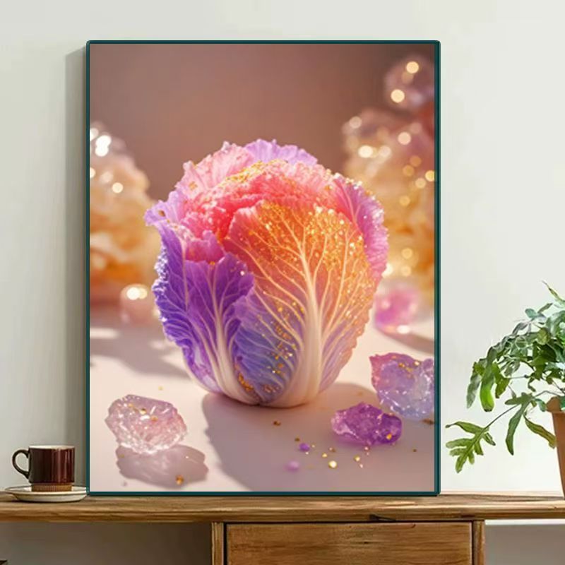 [喜宅家艺]J6紫玉白菜晶瓷镶钻 高温烤瓷 立体实物现代装饰画
