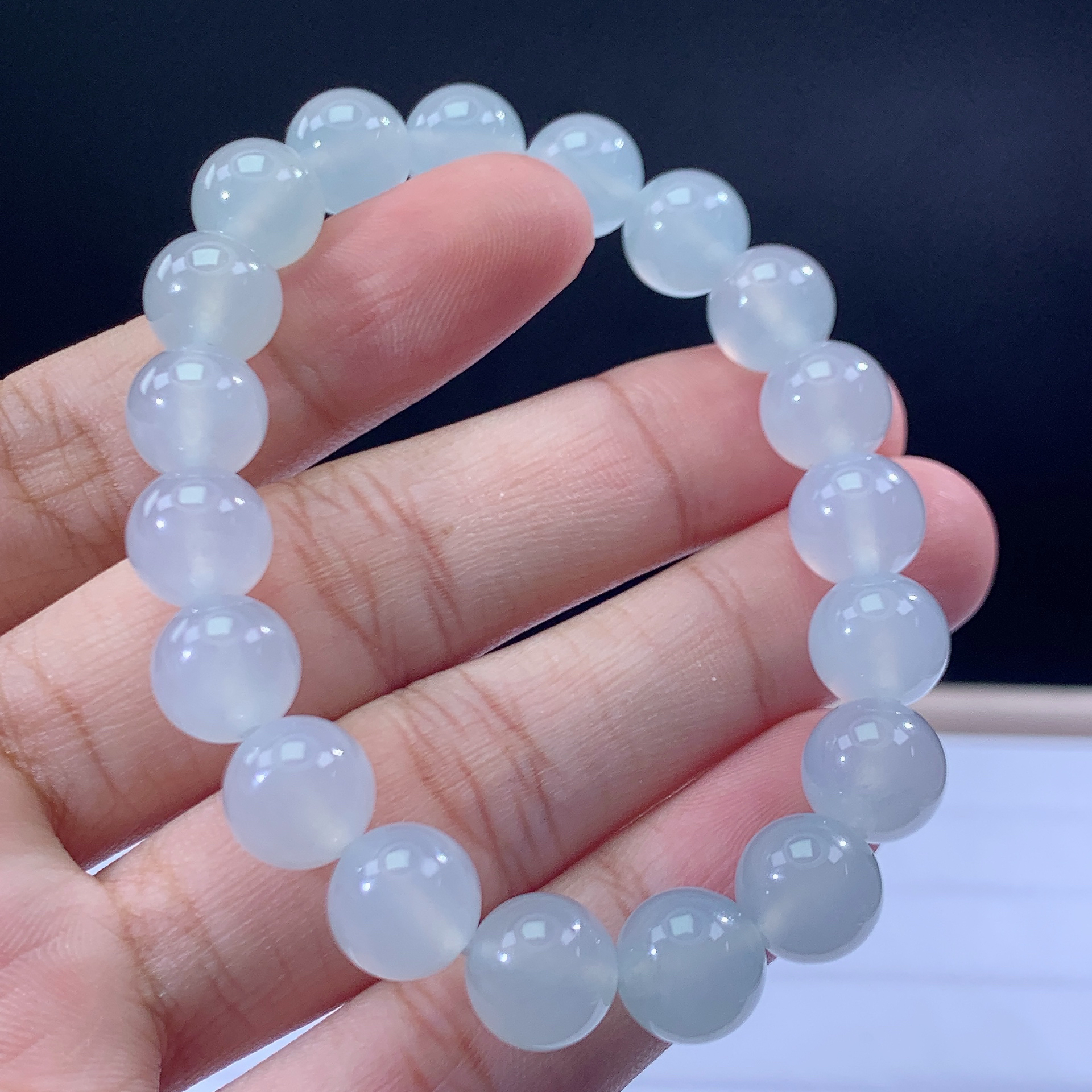 嘉运翡翠3.13-5缅甸天然翡翠A货冰种白冰白月光手串卡10mm19颗
