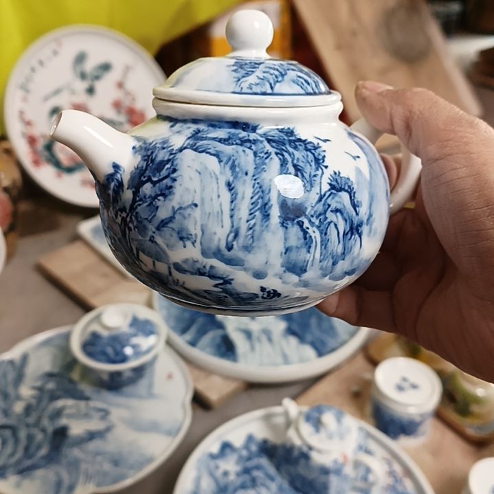 盘景德镇手绘釉下彩手绘青花