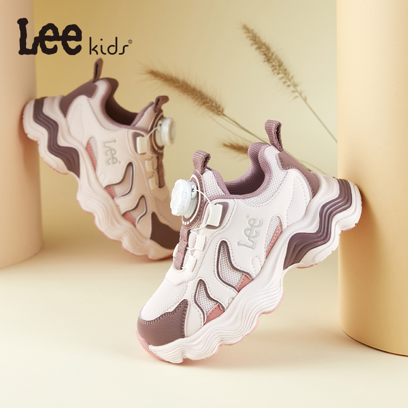 Leekids儿童旋转纽扣运动鞋春秋新款男女童跑步鞋软底轻便老爹鞋