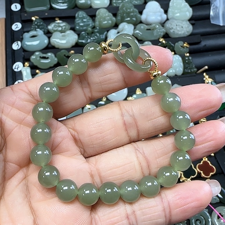 和田玉手链银S925镶嵌雨*