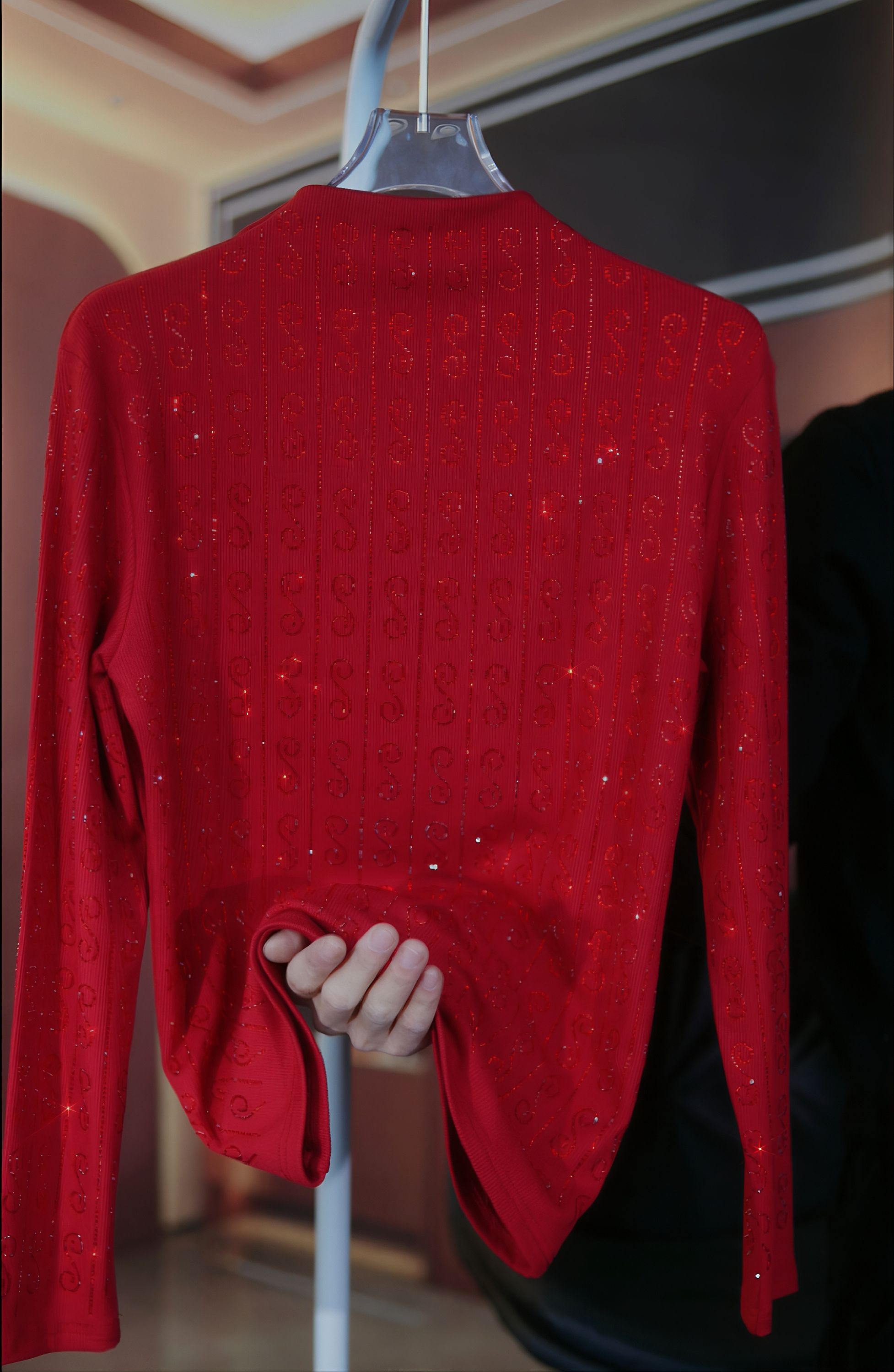 （新年红）金缕祥纹女士长袖半高领冬季春秋冬厚款2025高级镶钻红色