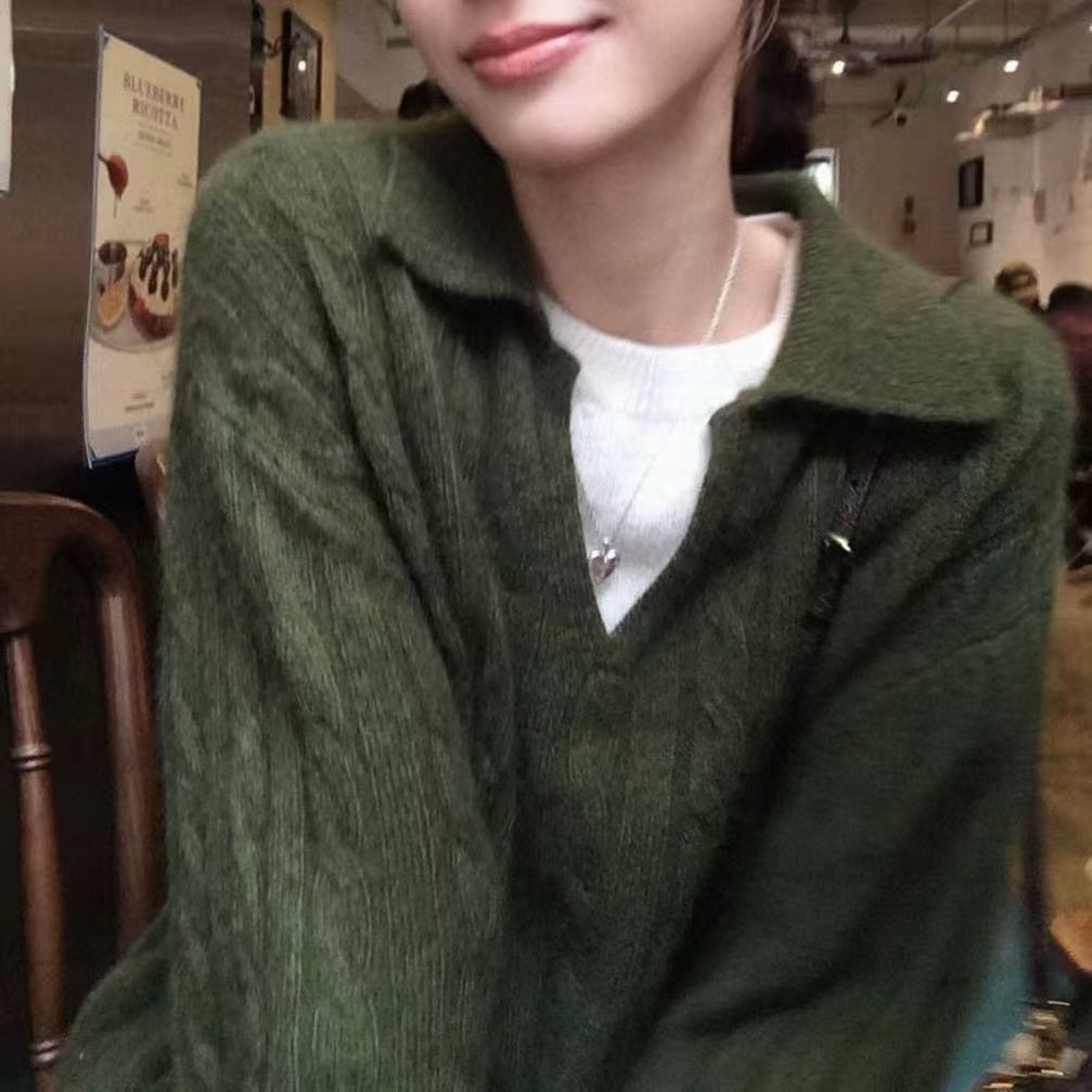 S8808 氧气森林 V领毛衣假两件女上衣针织衫百搭慵懒风套头