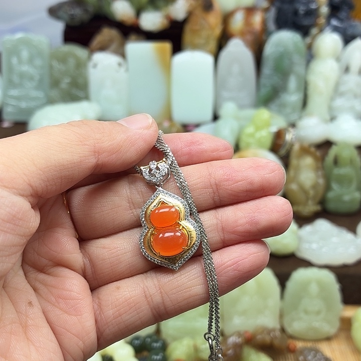 归***寻和田玉银S925镶嵌颈饰