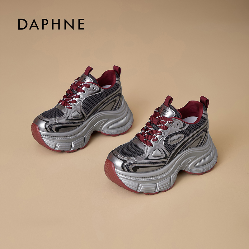 达芙妮百搭内增高老爹鞋女2025秋新款时尚系带休闲鞋潮酷网面鞋