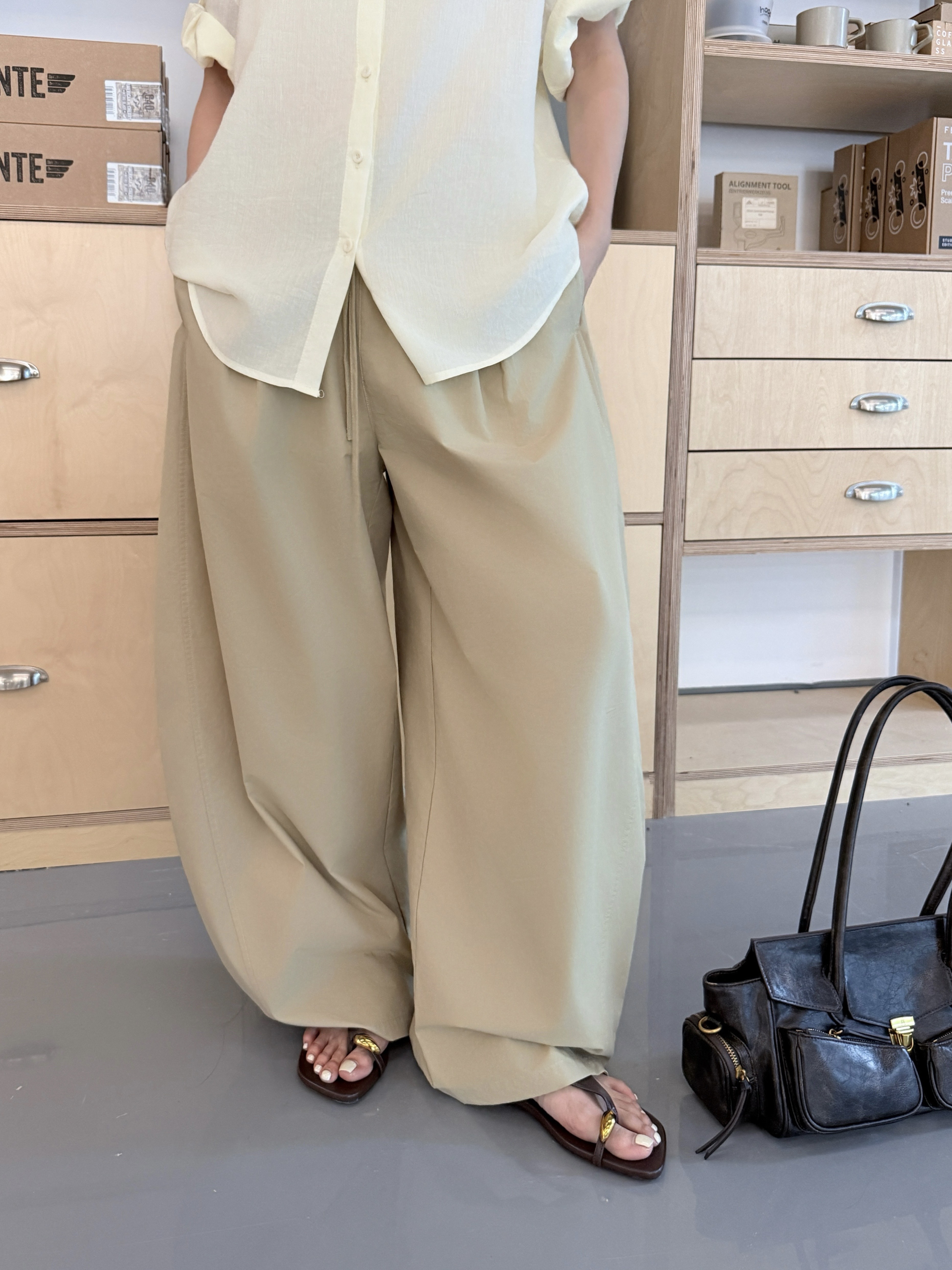 杨九七 美式复古速干薄款休闲裤女夏季宽松阔腿拖地裤子 7917