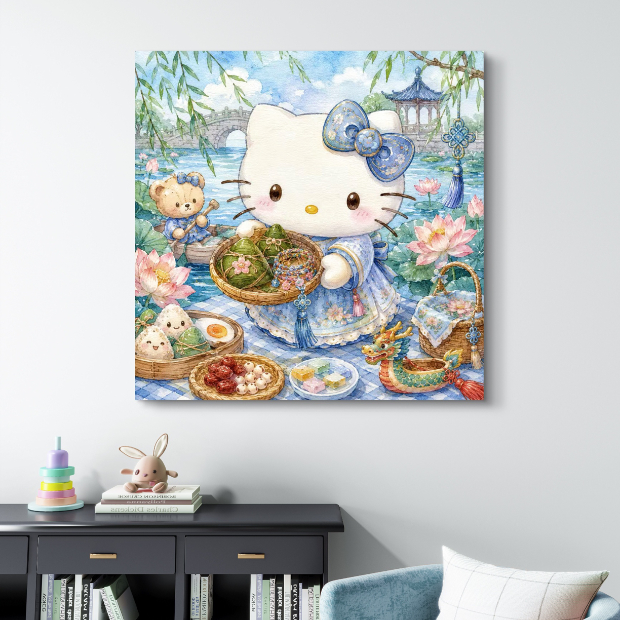 新疆长绒棉布，三丽鸥端午系列60*60十字绣大格（精准印花）