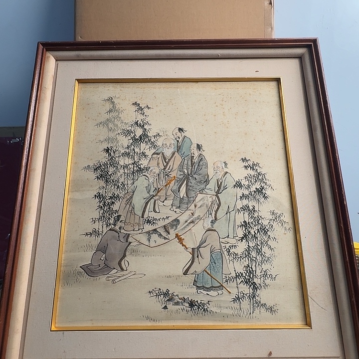 南***战中古框画有瑕疵破损已拍