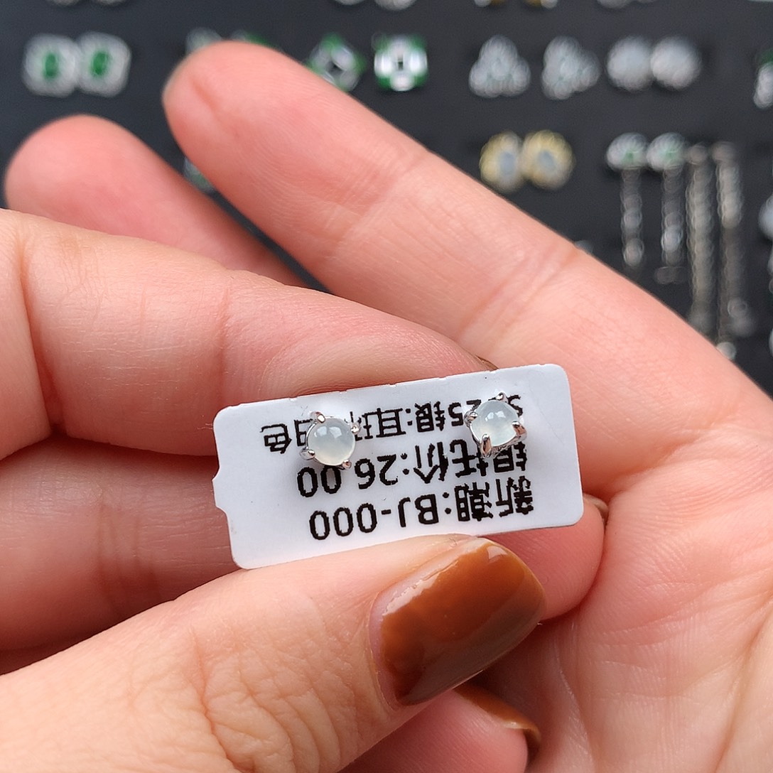 翡翠银S925镶嵌耳饰