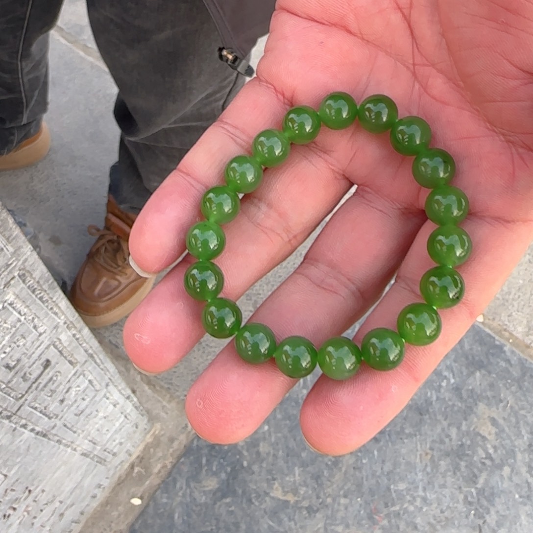 和田玉未镶嵌手链俄碧翠阳绿卡10