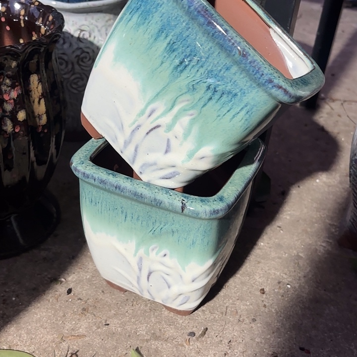 紫砂茶碗绿两个口径15高度15