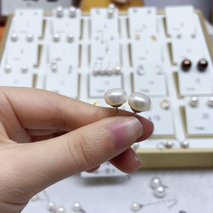 淡水珍珠耳饰银S925镶嵌越*