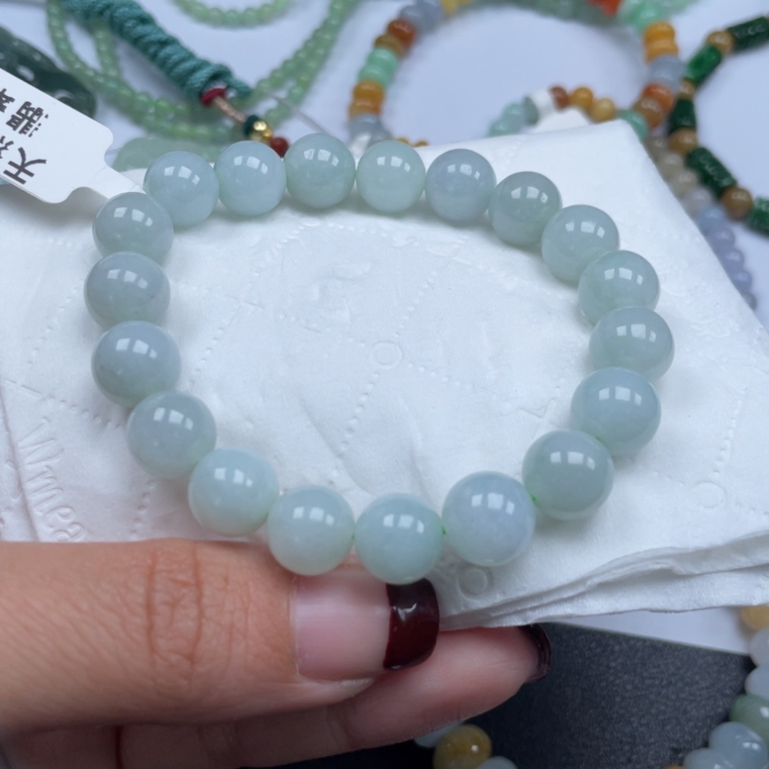 翡翠手链未镶嵌寒*雪纯天然a货缅甸翡翠包邮10mm