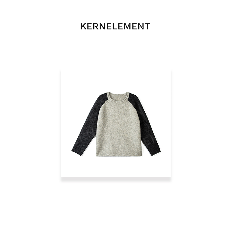 KE【 奶霜贝果】圆领复古撞色插肩袖毛衣QM093