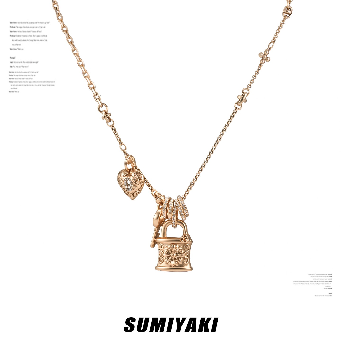 铜合金合成锆石项链 SUMIYAKI 原创美式复古雏菊项链爱心锁毛衣链