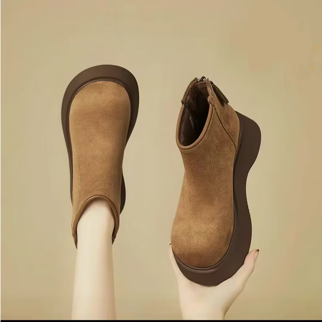 厚底博肯短靴女款2025秋冬复古气质加绒英伦风马丁靴女铁头