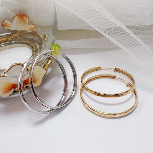 18K金车花耳圈爆闪龙鳞刻面欧美时尚气质大耳圈经典耳环