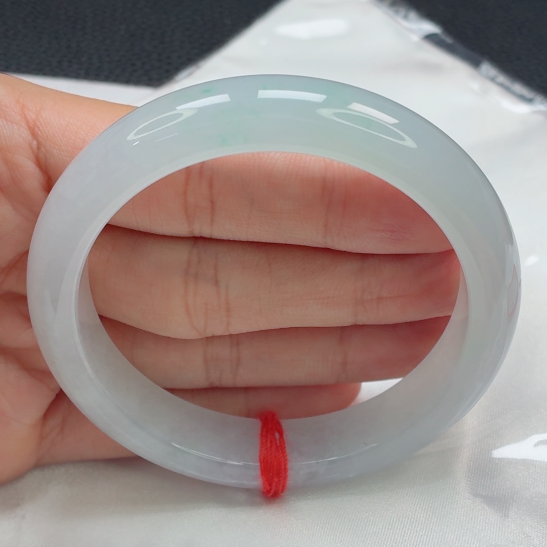 翡翠手镯未镶嵌糯冰紫底飘阳绿013瑕疵漏