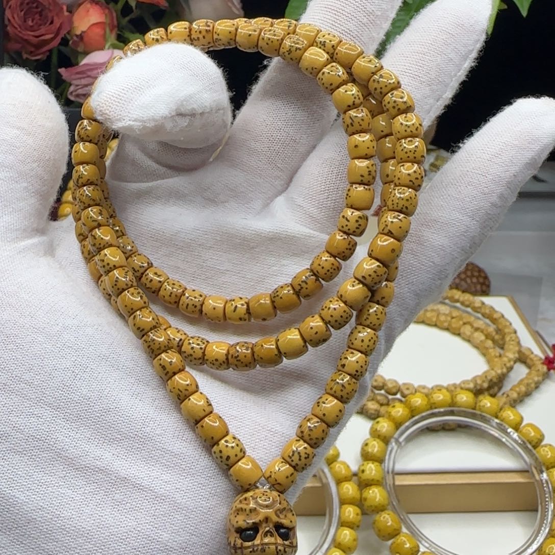 手串星月菩提鸡油黄6×5直切108同枝果