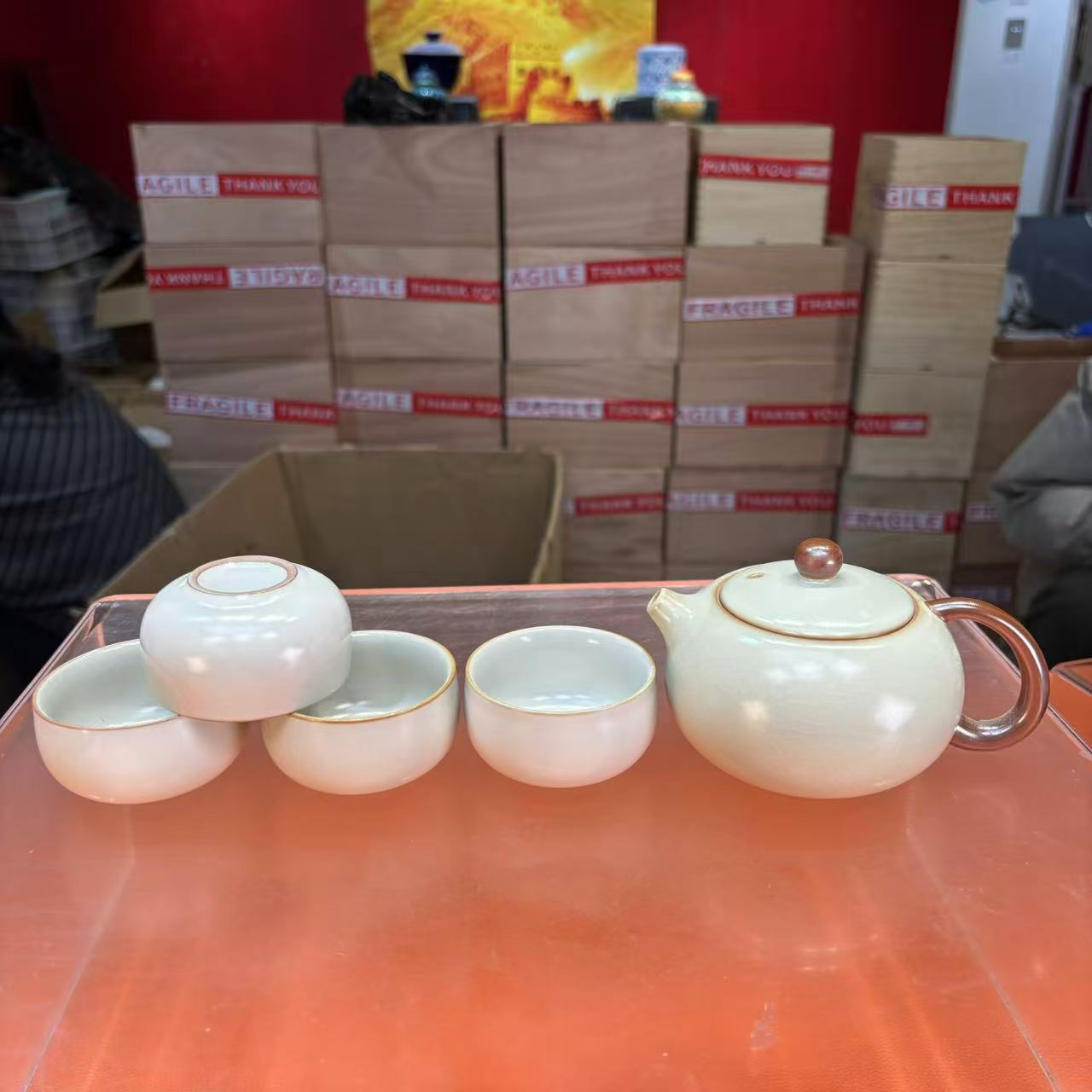 秋香茶具 黄汝窑西施壶一壶四杯（无礼盒）小套装-9061