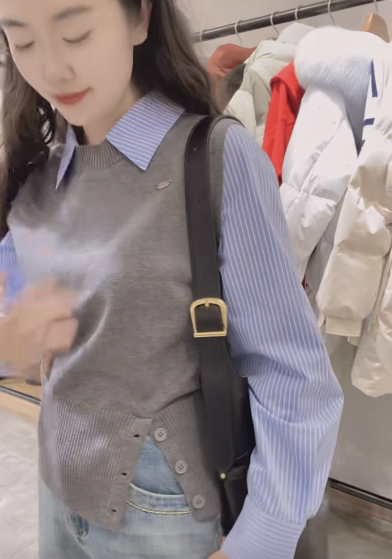 麦寻ZTLBS20A春季新款假两件衬衫领长袖针织衫2025显瘦时尚上衣女