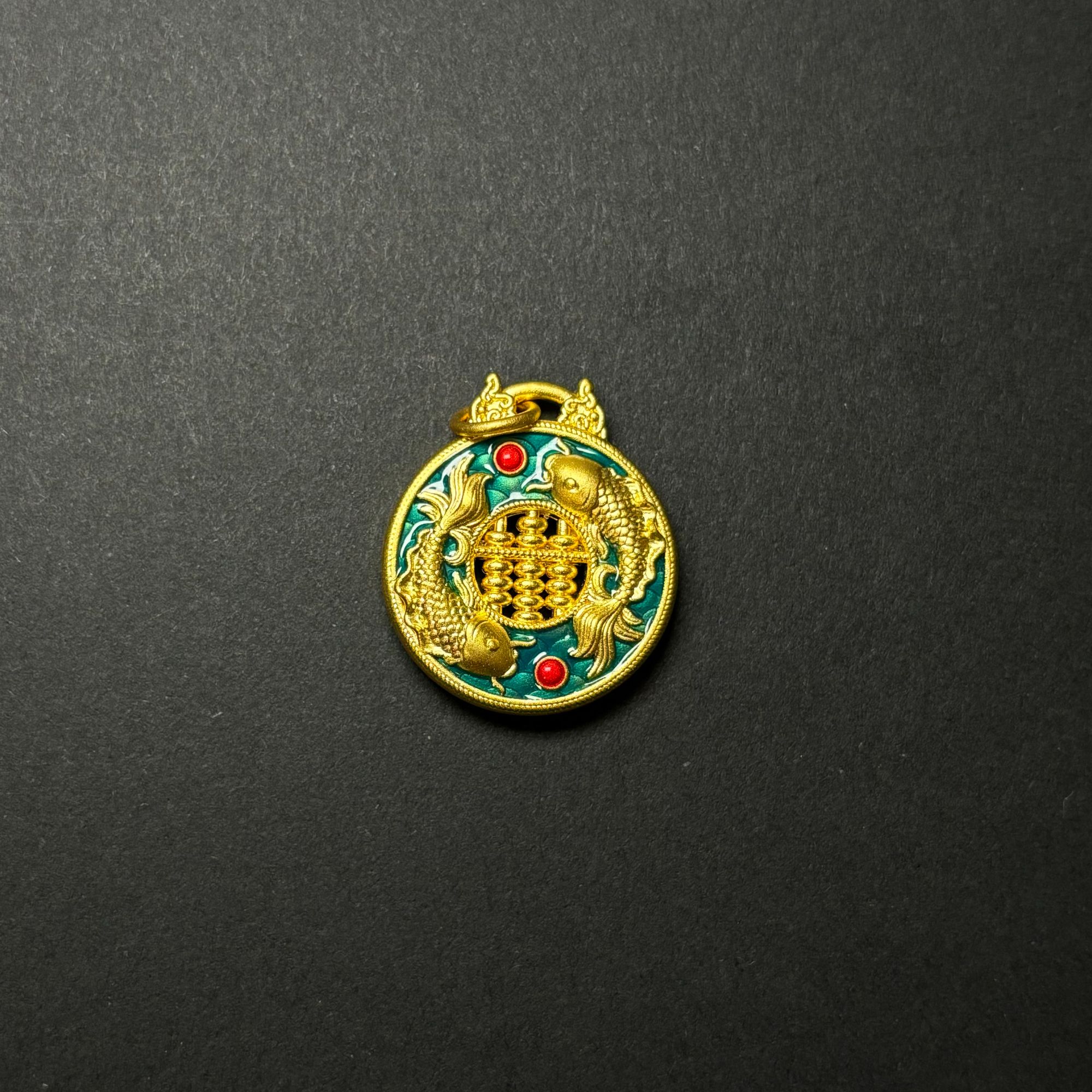 足金999珐琅花丝锦鲤算盘【精品珐琅】