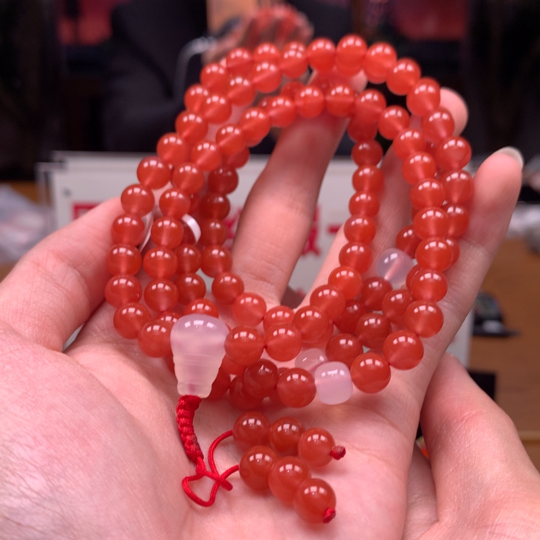 南红玛瑙108串未镶嵌小庄冰红7+