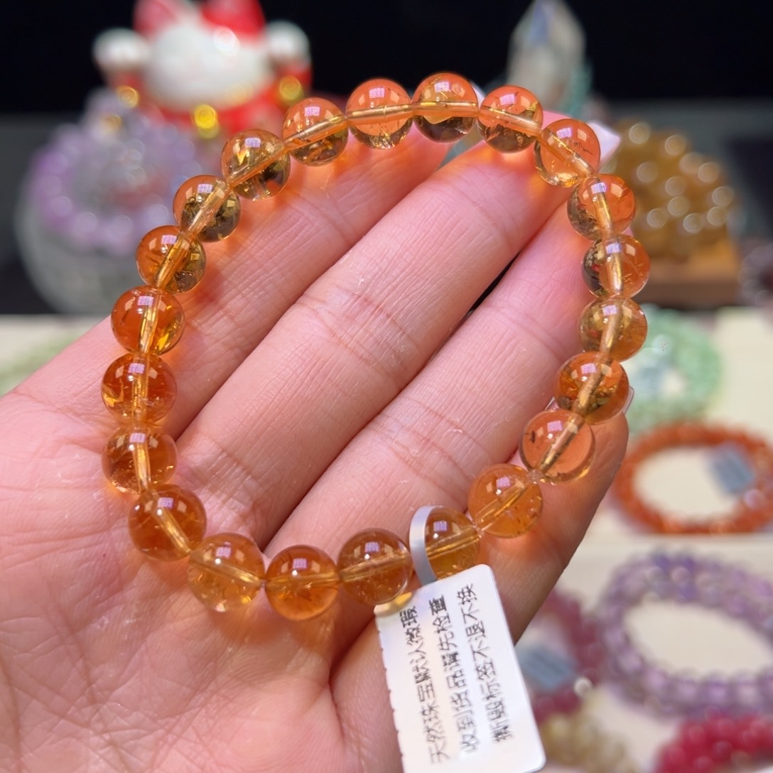水晶手串未镶嵌夹***糖金红料暴力黄阿塞9mm