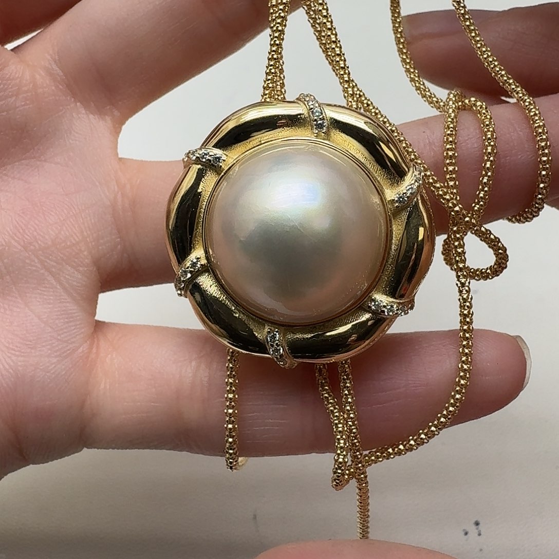 颈饰银S925镶嵌拼合珍珠（马贝珠）