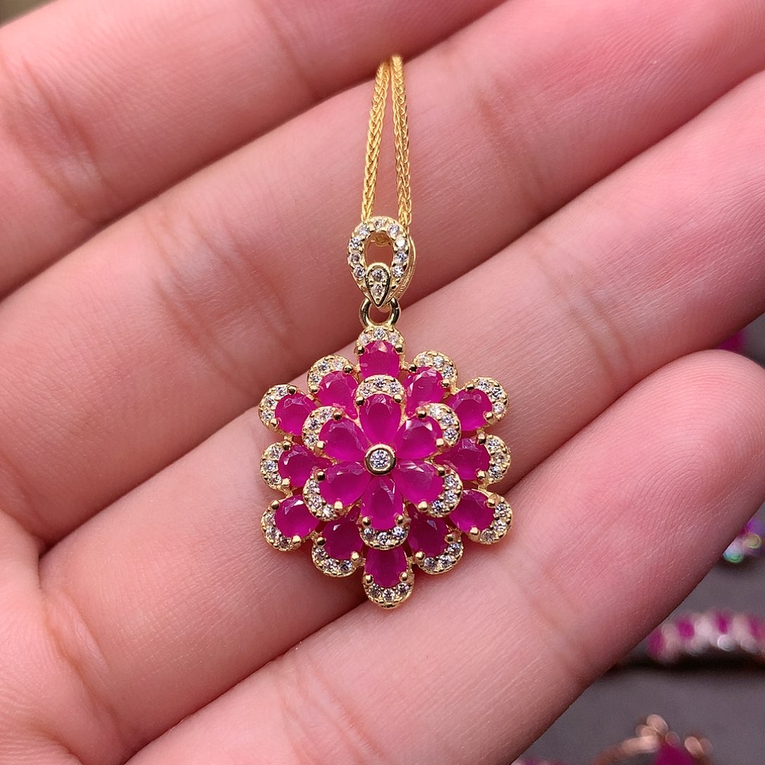 红宝石颈饰银S925镶嵌