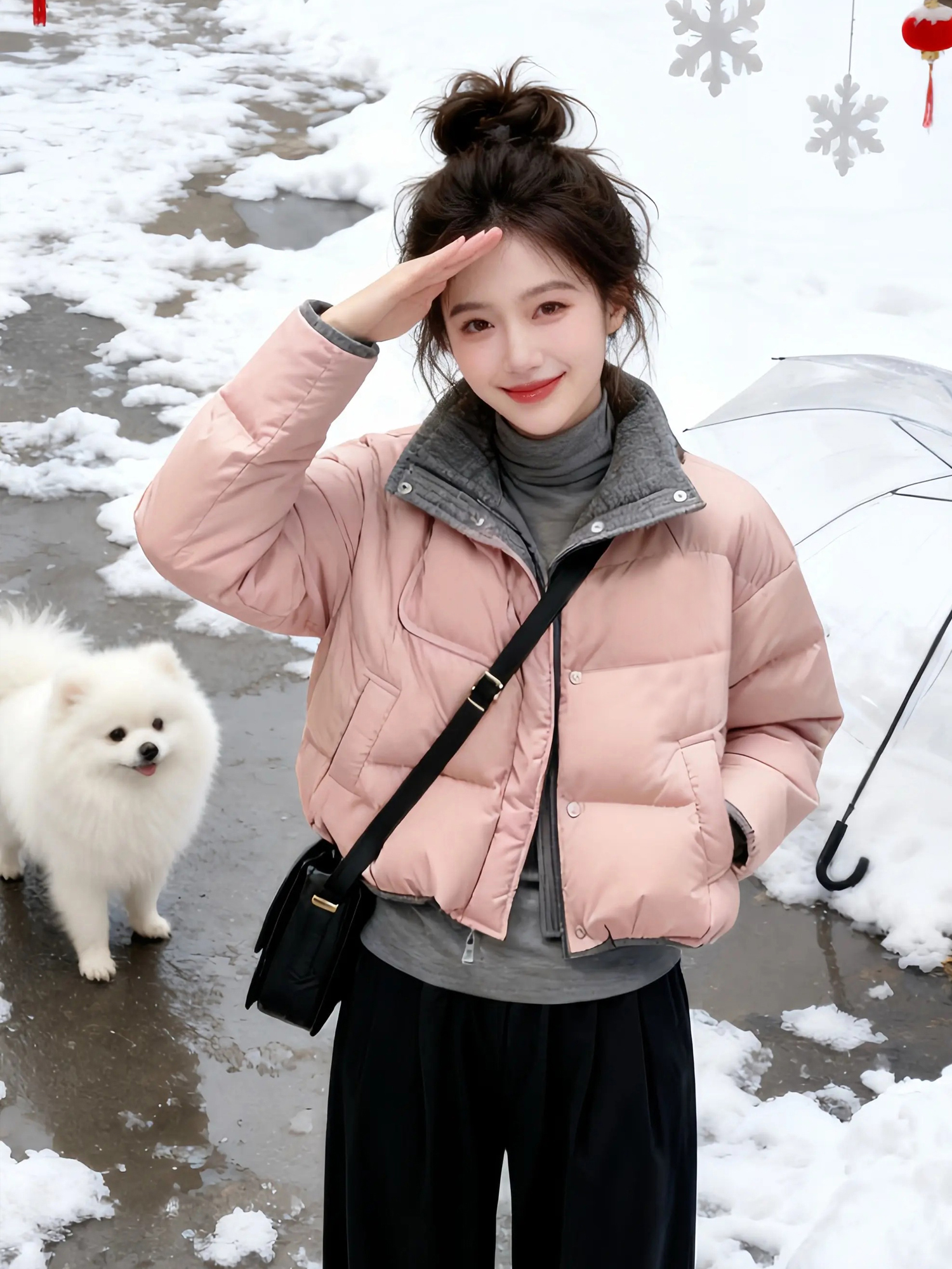 2025新款巨好看的加厚粉色短款夹棉洋气保暖棉服外套女款冬季棉袄