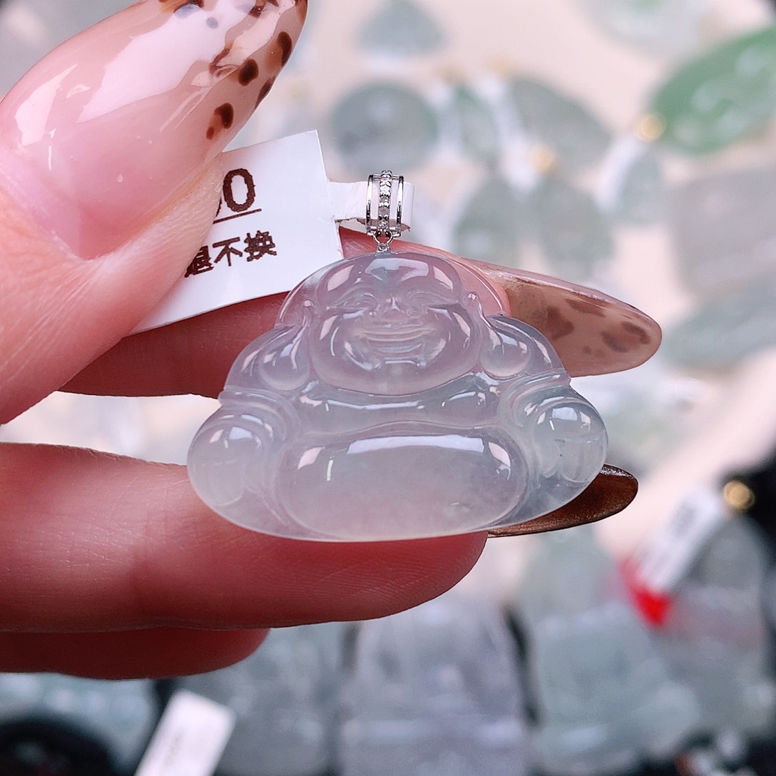 翡翠颈饰18K金镶嵌冰晴佛25、19.5、28、4