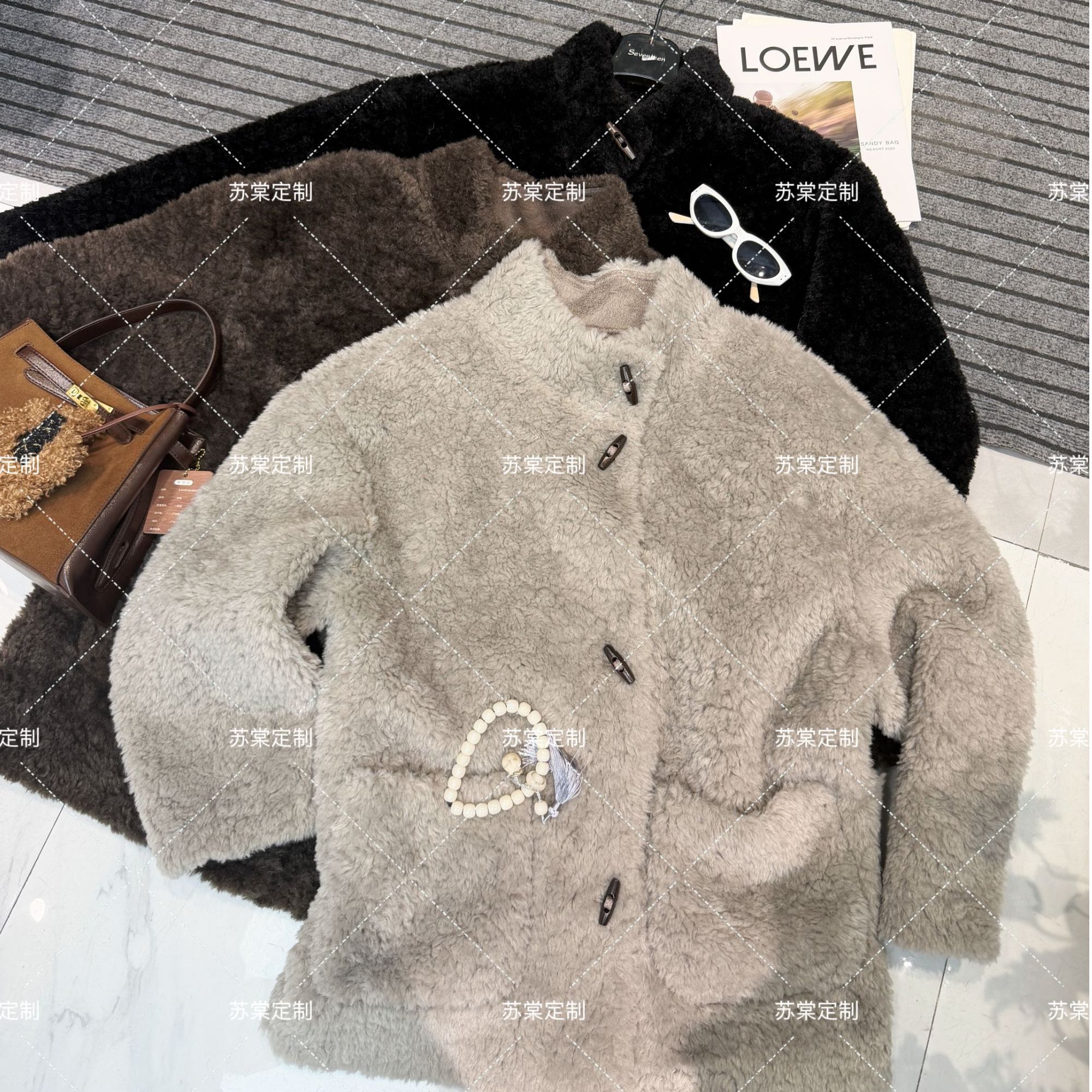 人造皮草 苏棠专属-秋冬常规立领单排扣外套中长款时尚