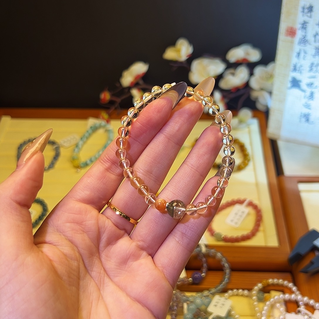 水晶手链银S925镶嵌-黄8001