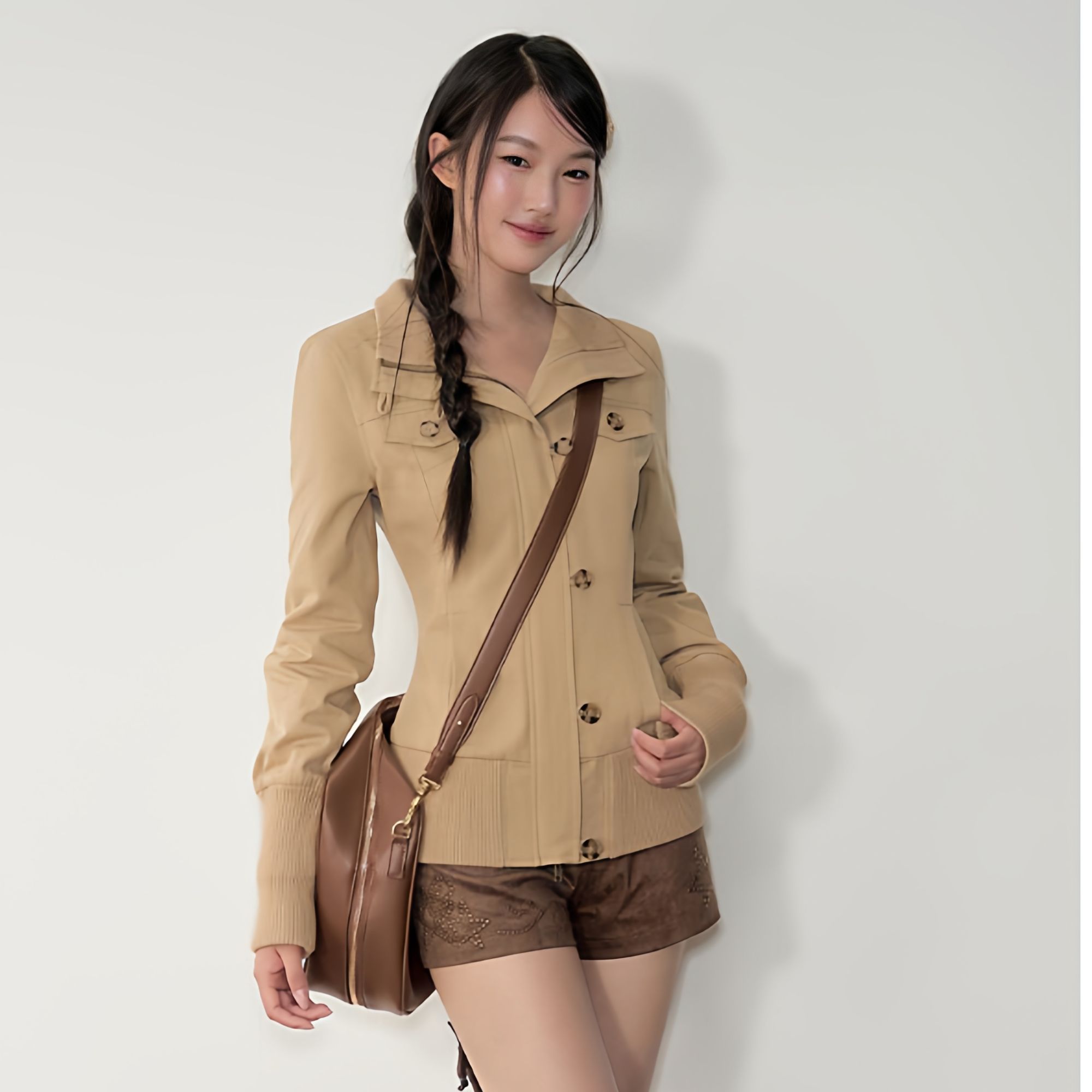 韩系复古藏青色夹克外套女2025年早秋季新款巨好看修身百搭短上衣