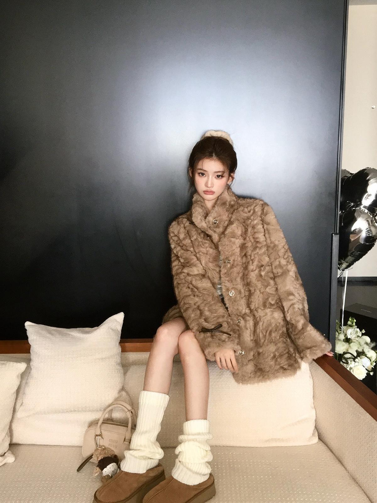 富人区染尖中长款皮毛一体女冬新毛毛大衣慵懒环保羊羔毛皮草外套