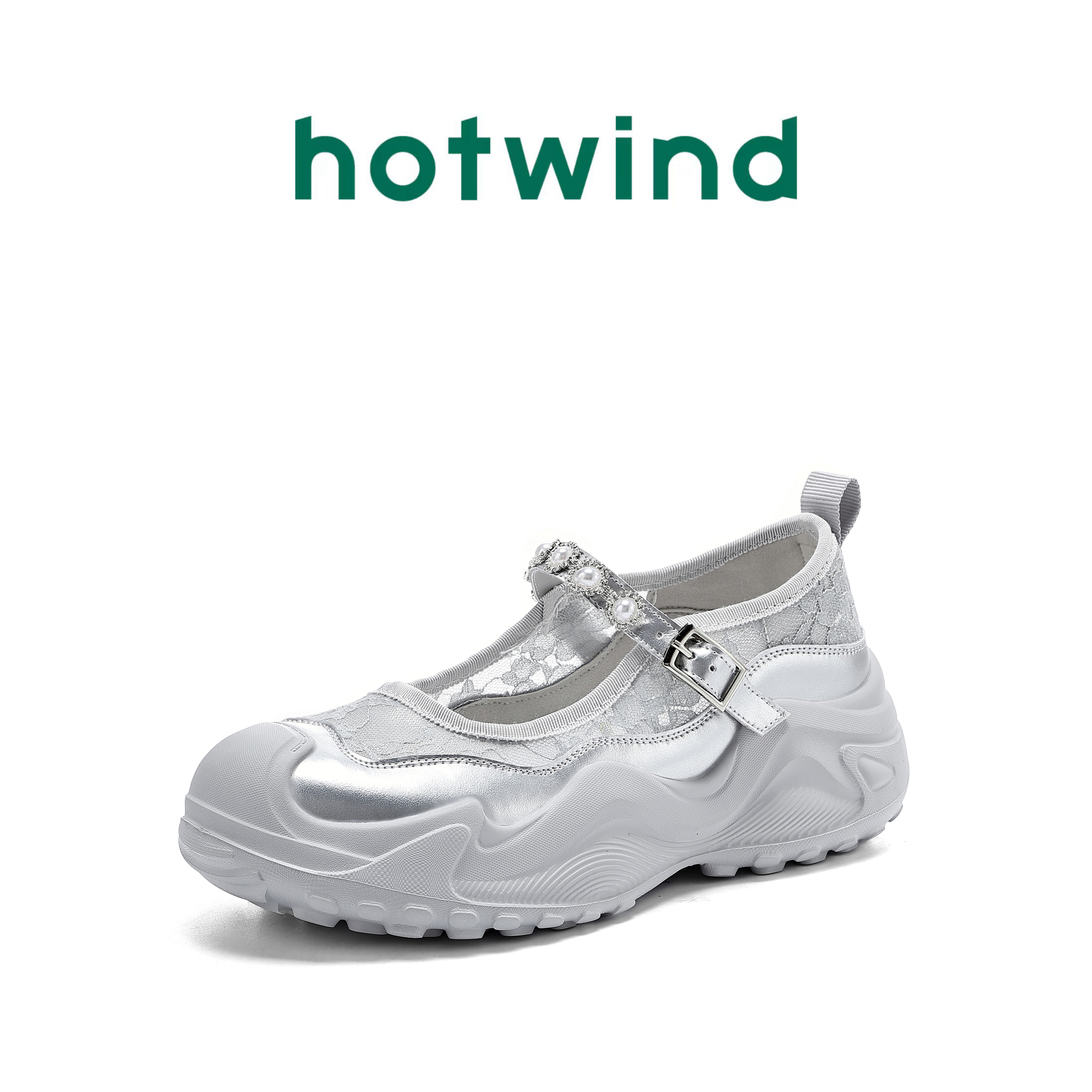Hotwind/热风复古浅口休闲单鞋2025新款厚底水钻时尚玛丽珍鞋女