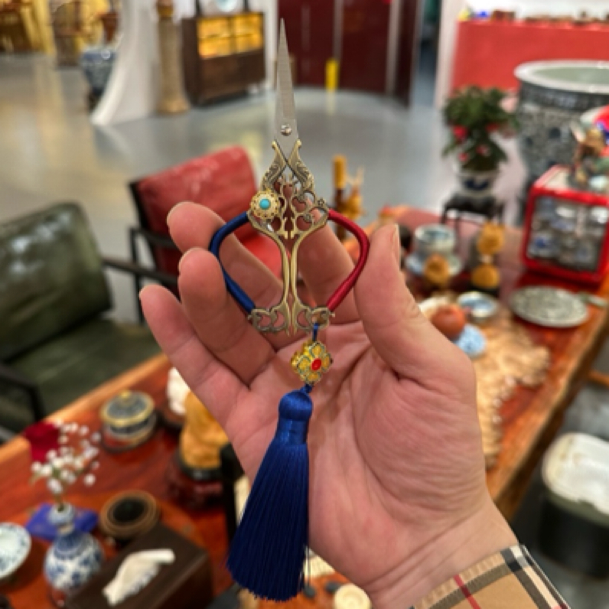 精致茶剪刀纯手工编织茶具茶道泡茶高端雕花工艺品手工艺彩色小巧