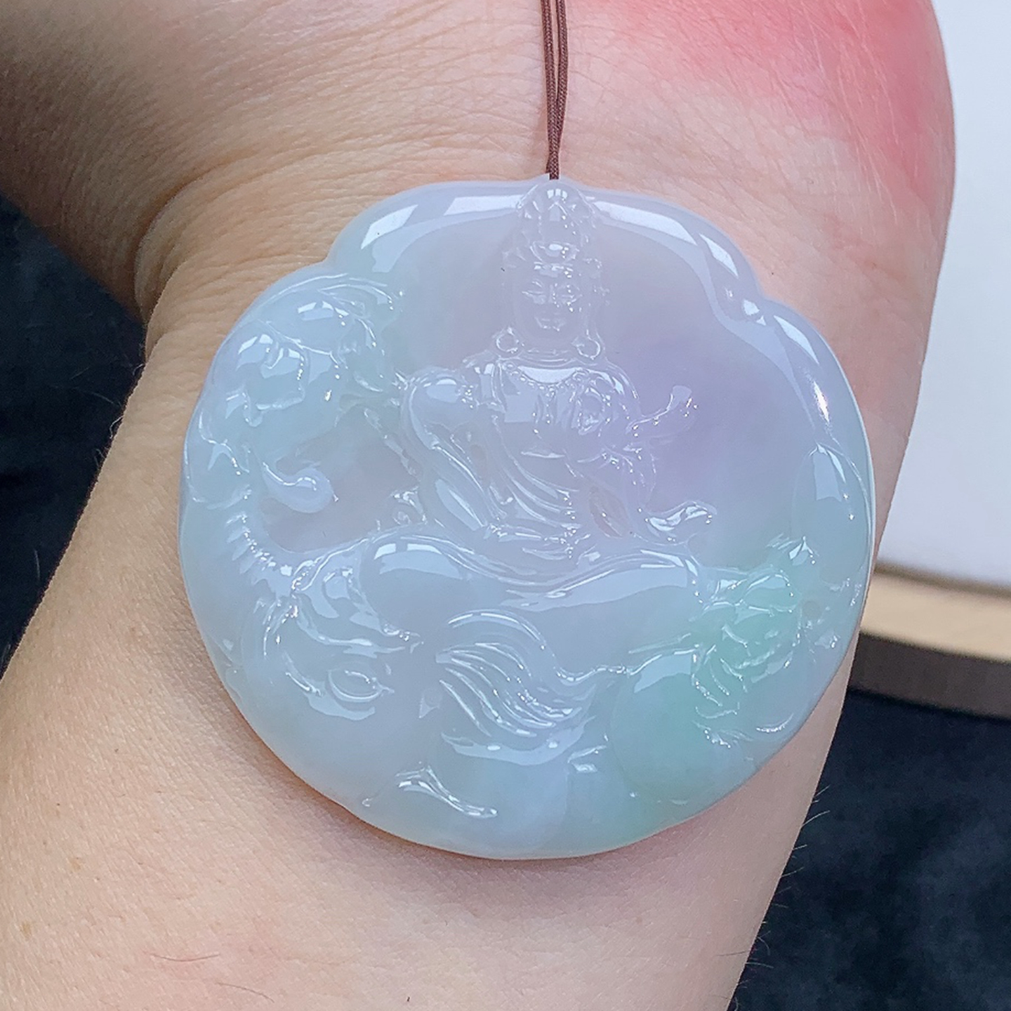 冰润 精雕 飘绿 普贤菩萨 吊坠 27.95g 缅甸天然A货翡翠玉石