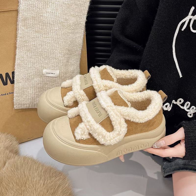 厚底增高复古大头加棉鞋